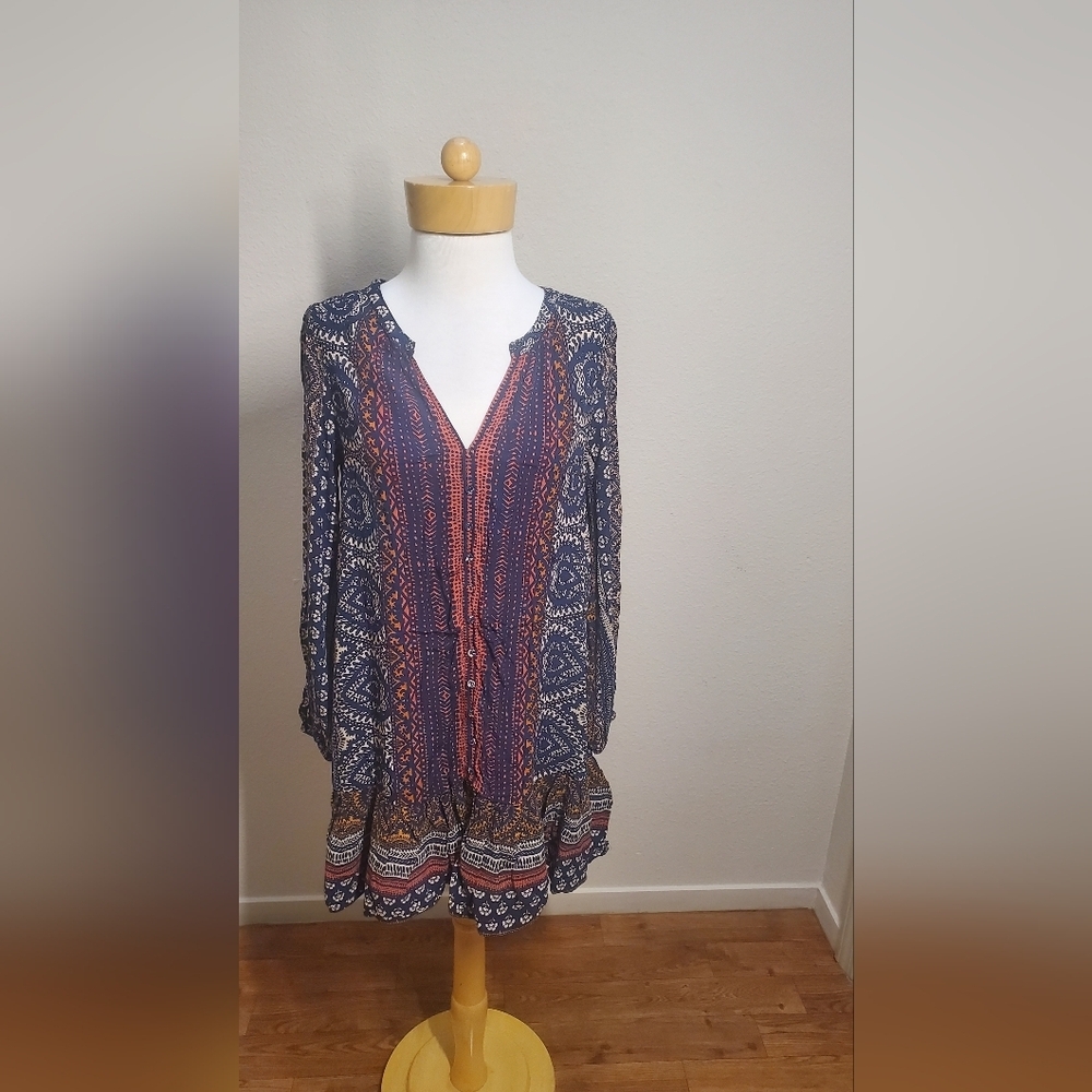 LOVESTITCH Lorelai Small Boho Hippie Loose Bohemian Long Sleeve Mini Dress - Picture 2 of 4